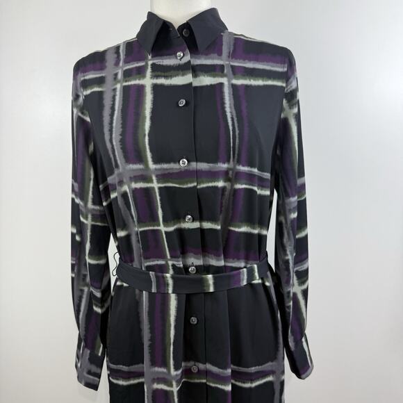 New Banana Republic Black Striped Full Button Shirt Dress Small Fall 24 Belted - Picture 2 of 11